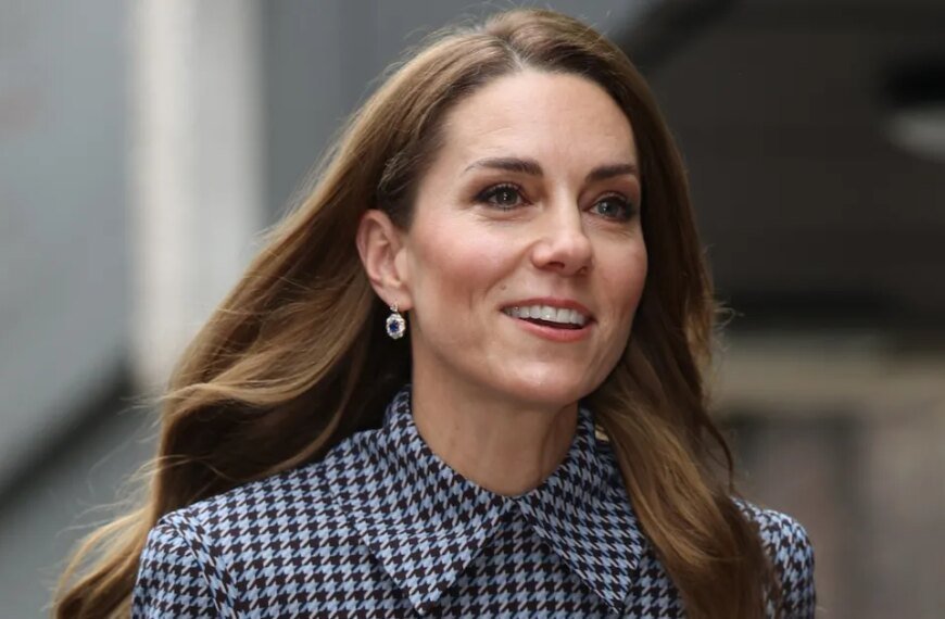Kate Middleton Radiates Elegance in a Stylish Blue Houndstooth Dress at Charity Event