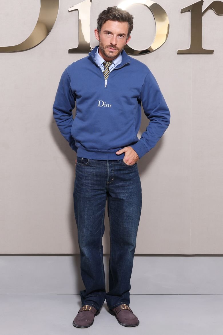 Jonathan Bailey wore a Dior half-zip sweater and tie for Anderson's womenswear show in September.