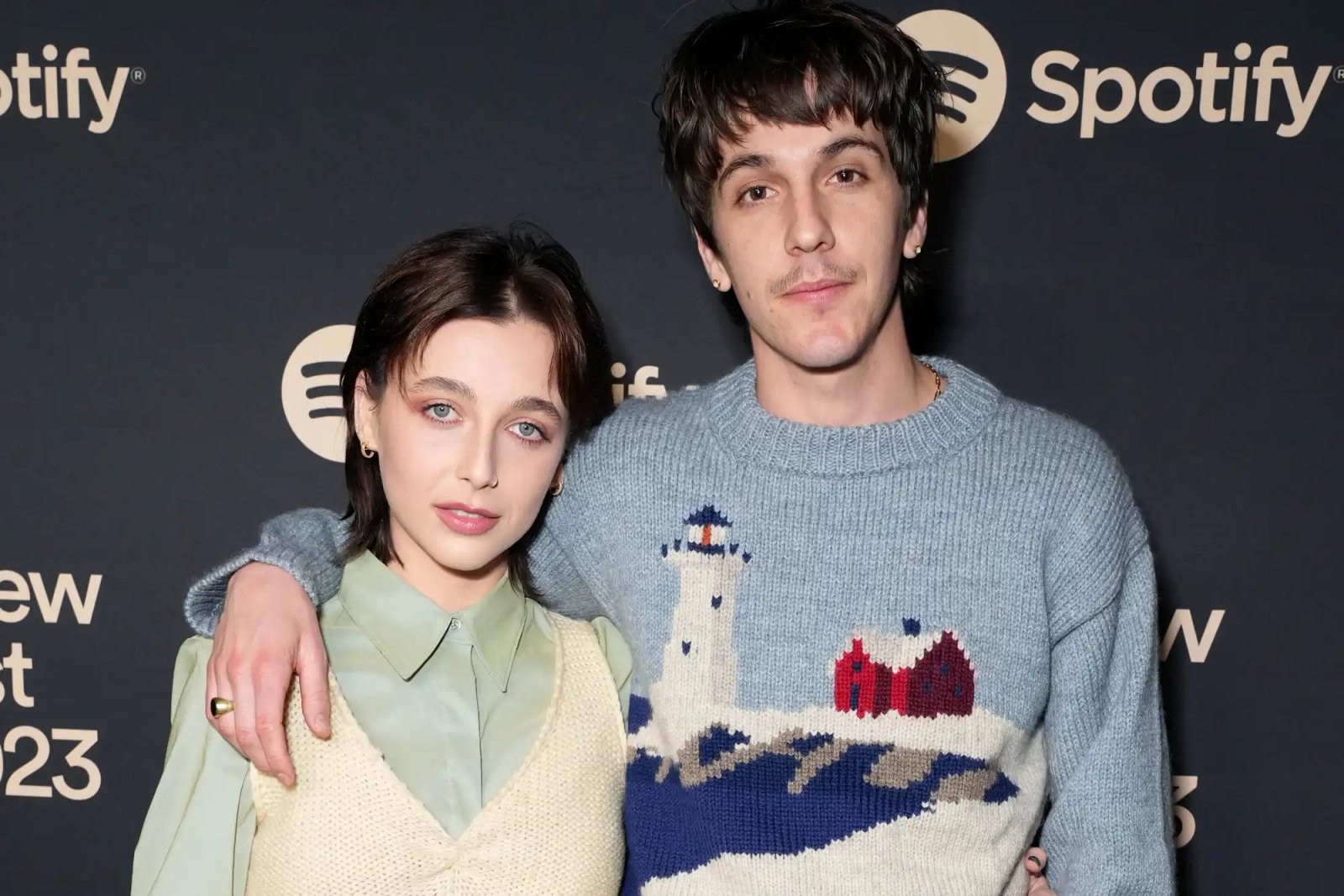 Emma Chamberlain and Tucker Pillsbury attend Spotify's 2023 Best New Artist Party at Pacific Design Center on February 02, 2023 in West Hollywood, California
