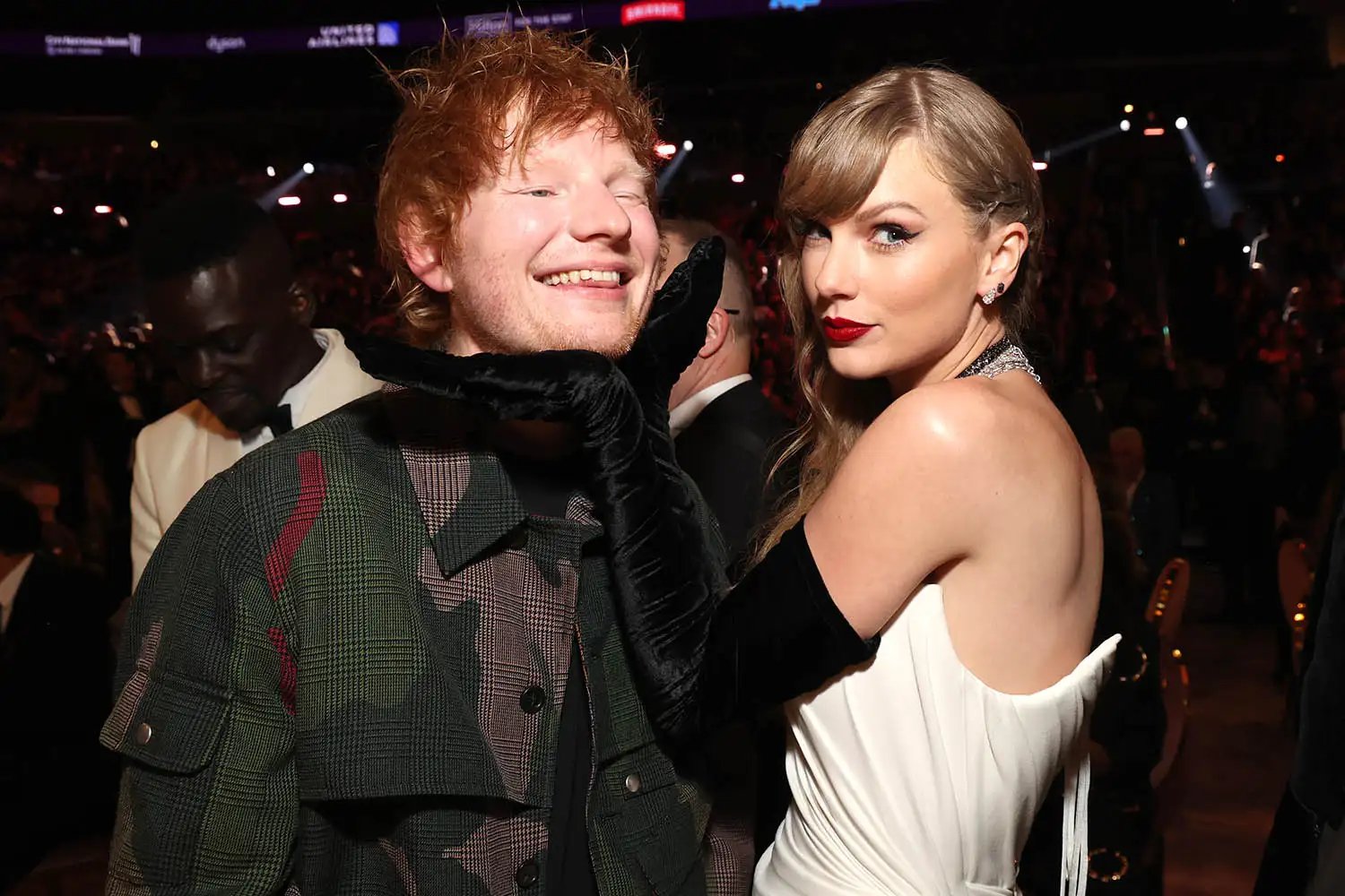 Ed Sheeran and Taylor Swift attend during the 66th GRAMMY Awards at Crypto.com Arena on February 04, 2024 in Los Angeles, California.