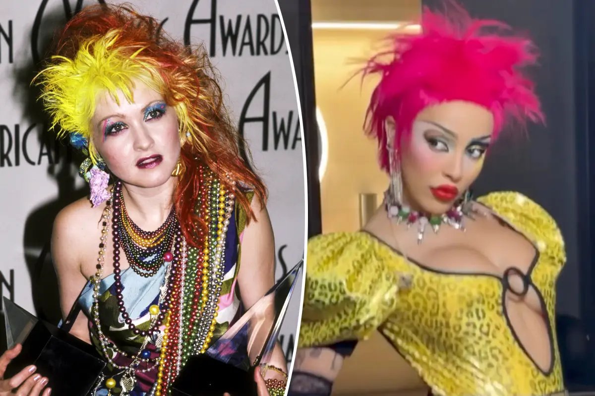 Doja Cat Channels Cyndi Lauper with a Fun Pink Wig and Neon Makeup at Tour Ma Vie Performance