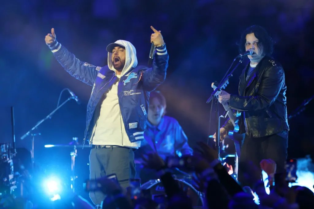 Eminem and Jack White Team Up for Their First Performance Together at Thanksgiving Day Halftime Show in Detroit