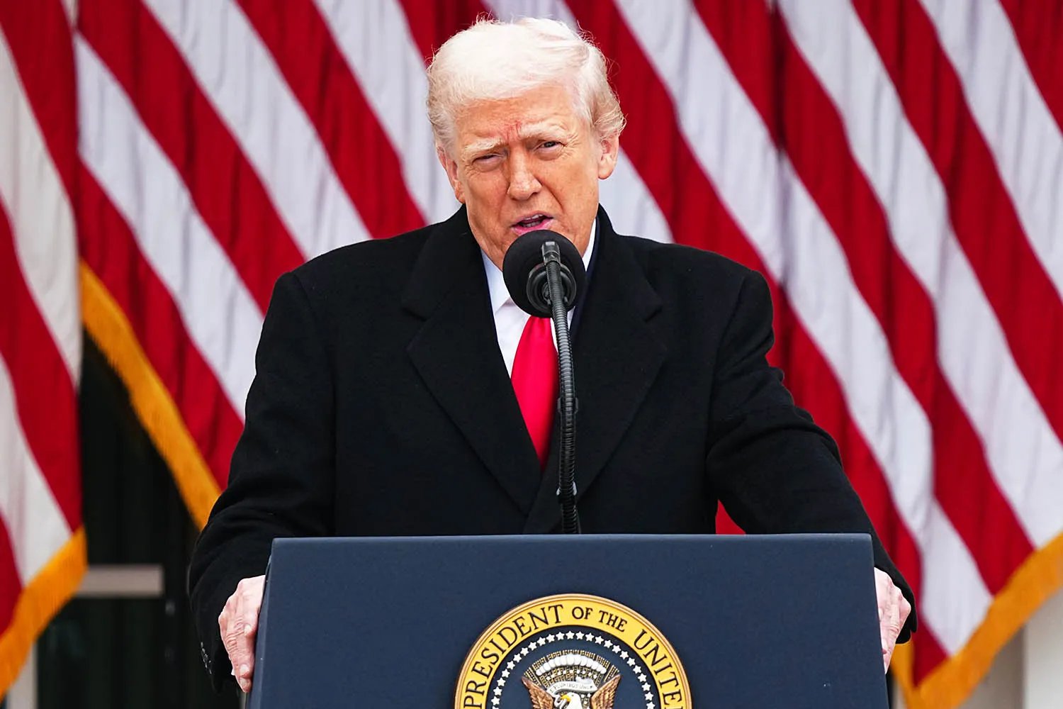 US President Donald Trump speaks prior to pardoning the National Thanksgiving Turkey during a ceremony in the Rose Garden of the White House in Washington, DC, US, on Tuesday, Nov. 25, 2025.