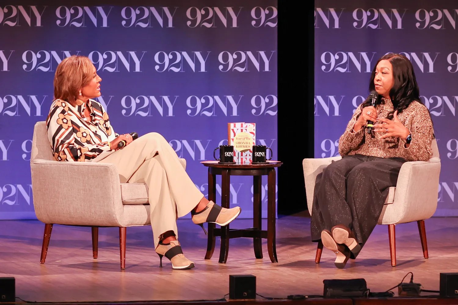 Robin Roberts (L) and Shonda Rhimes attend Shonda Rhimes in Conversation with Robin Roberts: The Year of Yes at 92NY on October 14, 2025 in New York City.