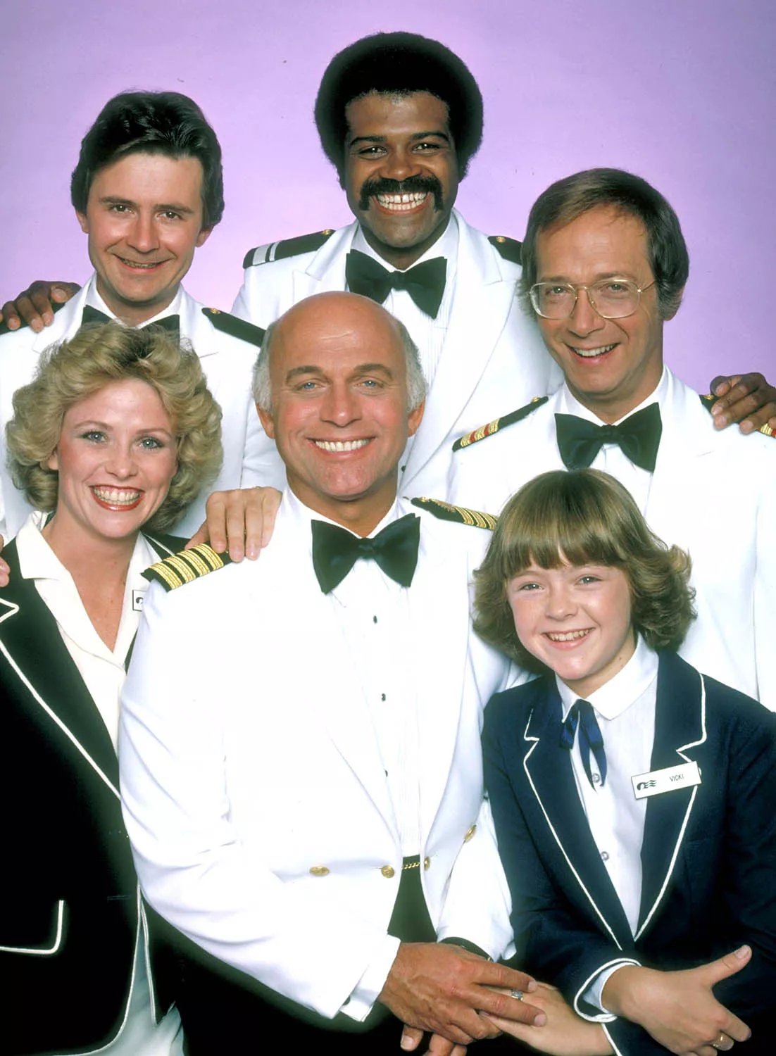 THE LOVE BOAT - gallery - Season Three - /79, Pictured, top row: Fred Grandy (Gopher), Ted Lange (Isaac), Bernie Kopell (Dr. Adam Bricker); bottom row: Lauren Tewes (Julie), Gavin MacLeod (Capt. Stubing), Jill Whelan (Vicki Stubing), 