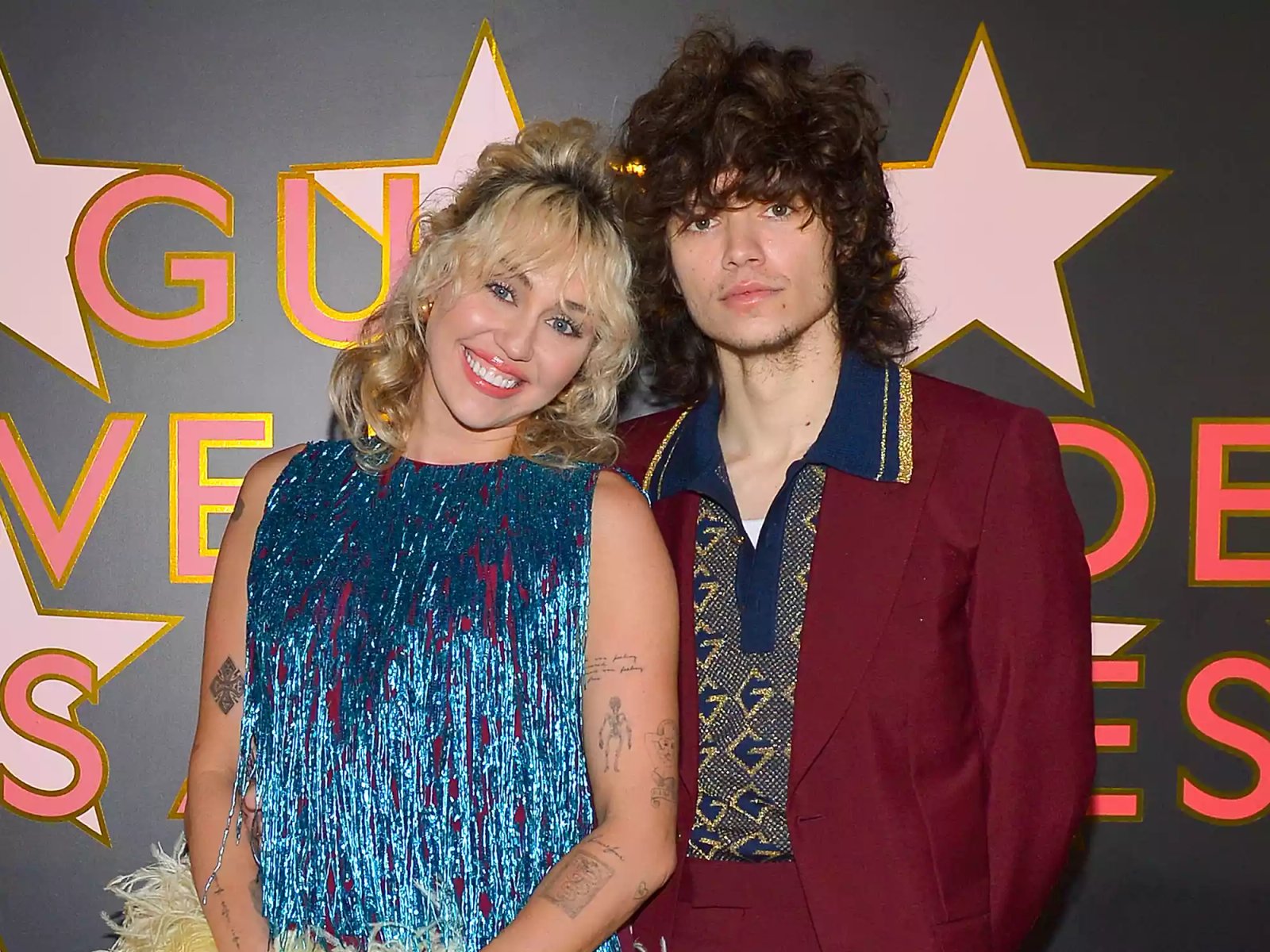 Miley Cyrus and Maxx Morando arrive at Gucci Love Parade on November 02, 2021 in Los Angeles, California