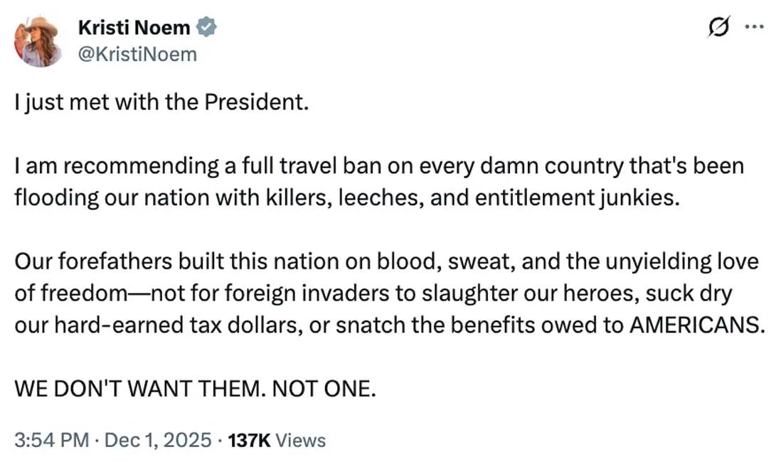 Tweet from Kristi Noem