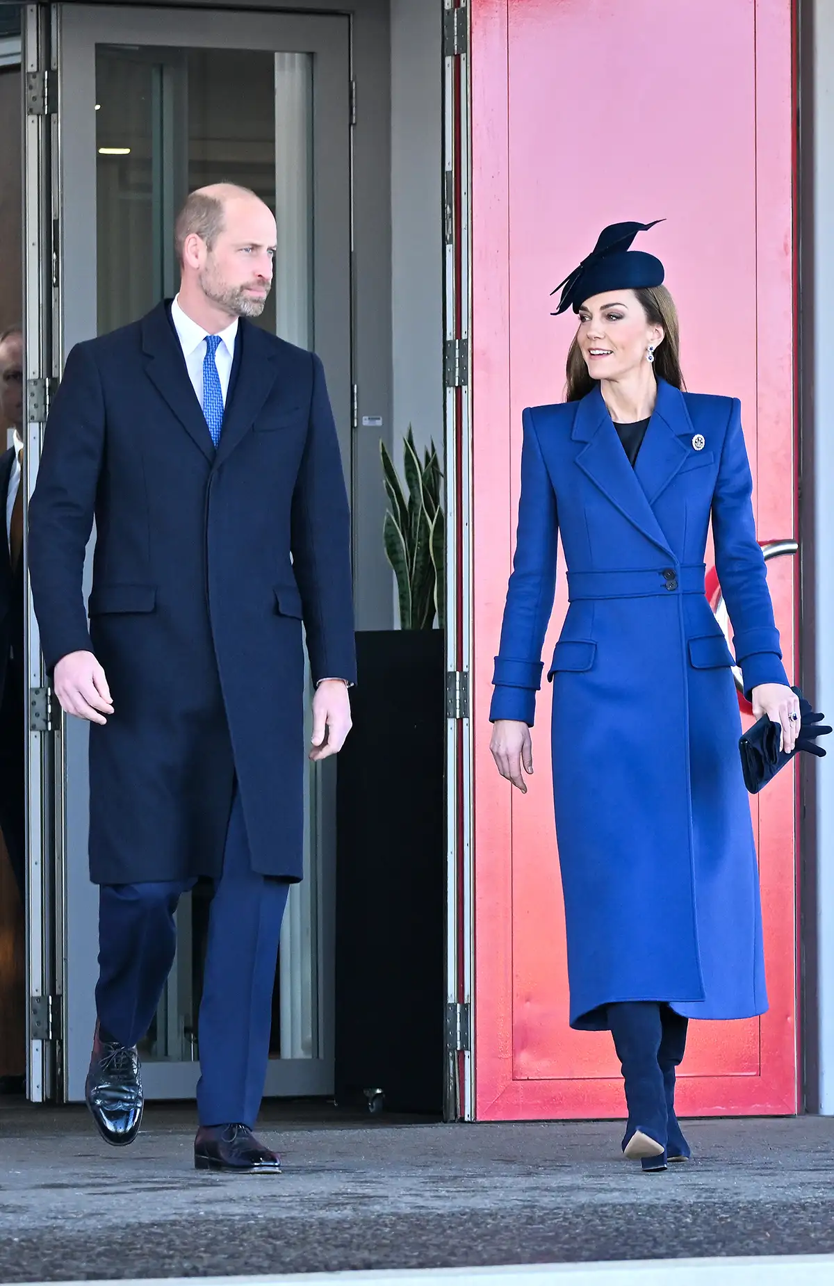 Prince William, Prince of Wales and Catherine, Princess of Wales ahead of the arrival of the President of the Federal Republic of Germany Frank-Walter Steinmeier and his wife Elke Büdenbender at Heathrow Airport.