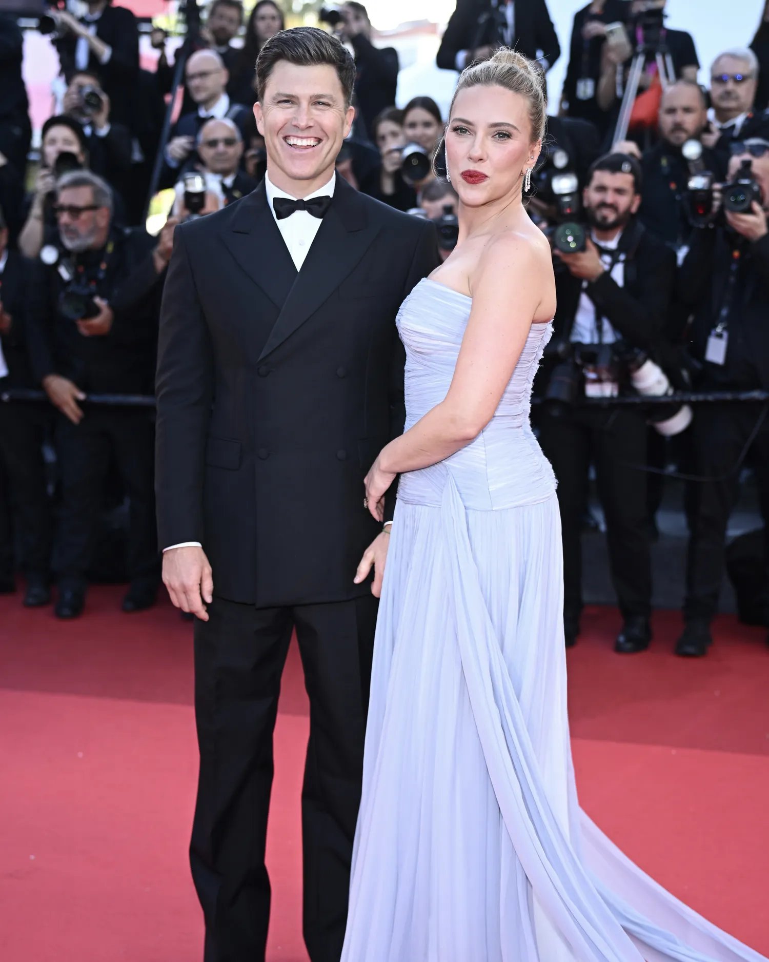 Colin Jost and Scarlett Johansson at the Cannes Film Festival on May 20, 2025.