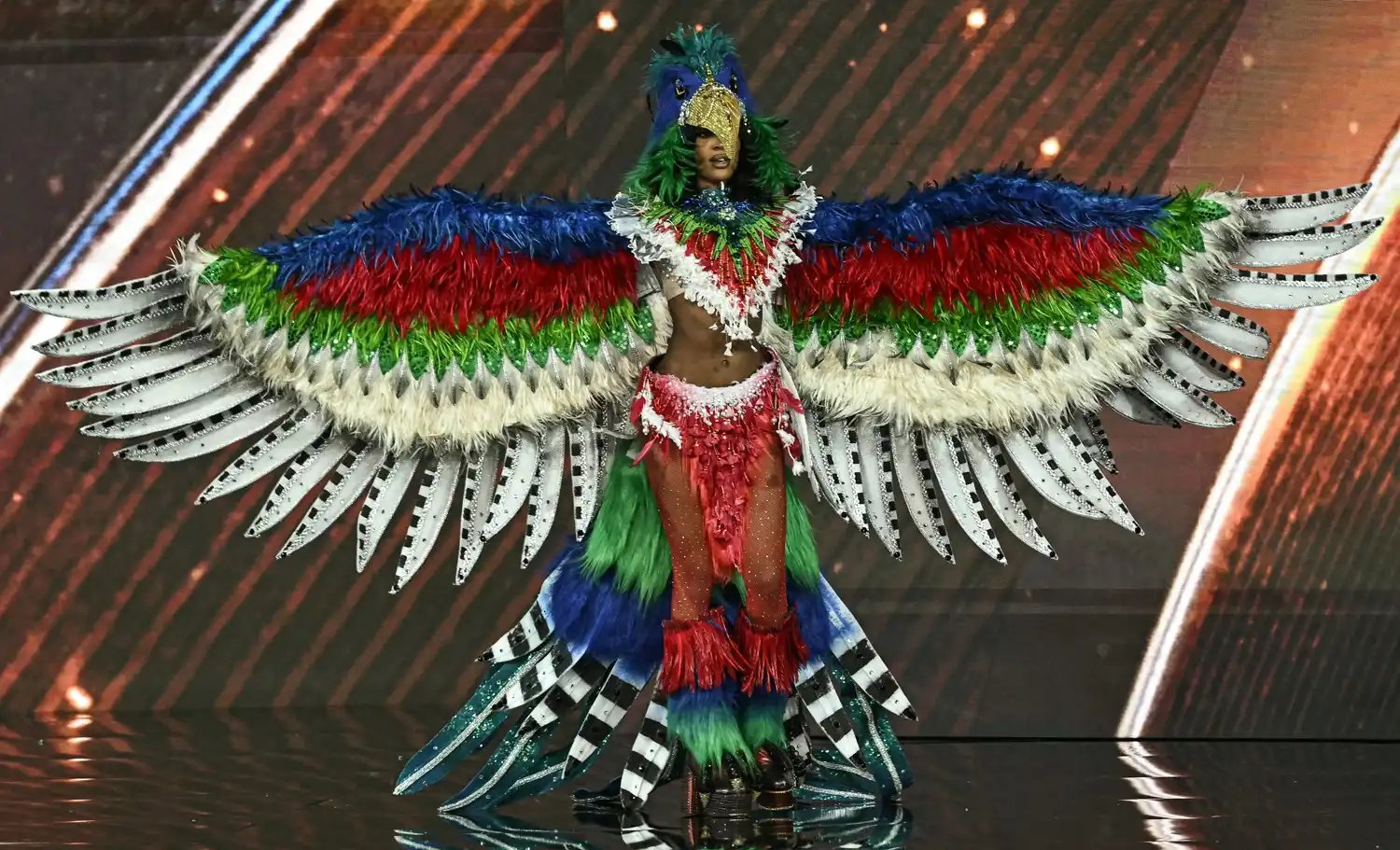 Miss Haiti Melissa Sapini walks on stage during the 2025 Miss Universe national costume presentation in Nonthaburi province, north of Bangkok on November 19, 2025.
