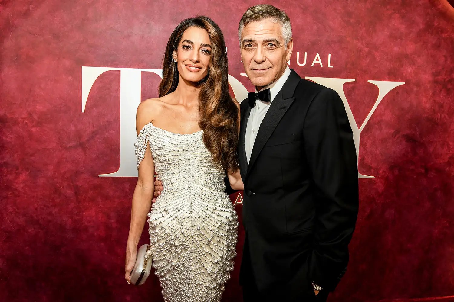 Amal Clooney and George Clooney arrive at THE TONY AWARDS: ACT ONE from the legendary Radio City Music Hall in New York City on Sunday, June 8