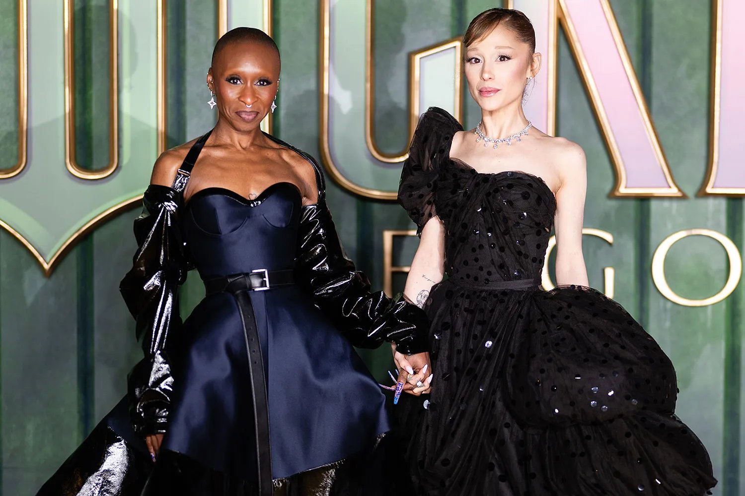 Cynthia Erivo and Ariana Grande attend the "Wicked: For Good" European Premiere at Cineworld London Leicester Square on November 10, 2025 in London, England. 