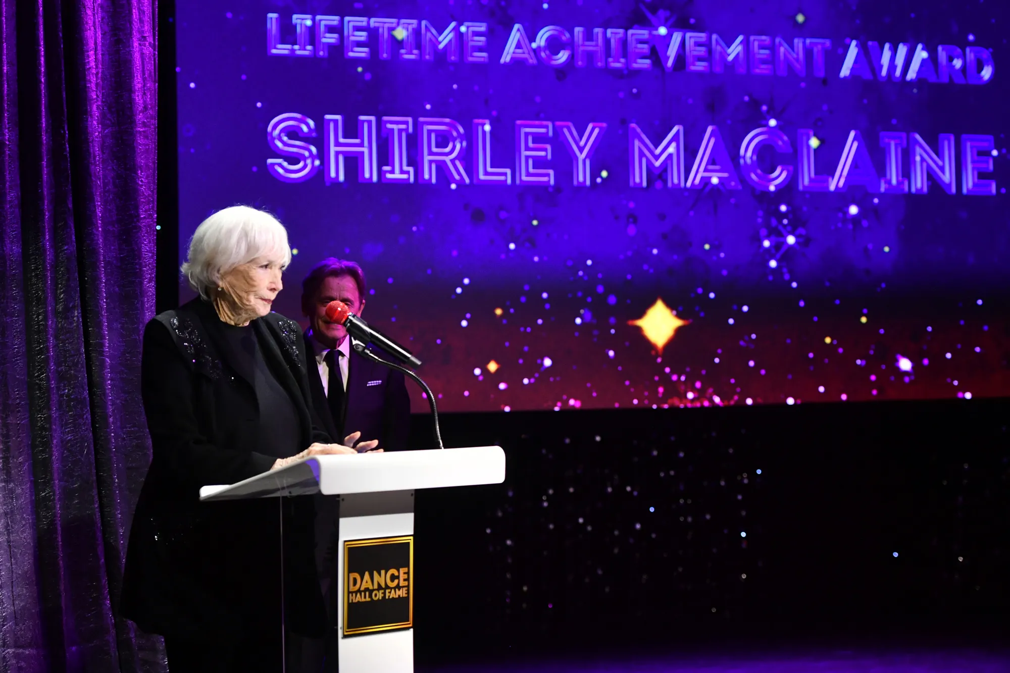 Shirley MacLaine accepts the Lifetime Achievement Award onstage during the inaugural Dance Hall