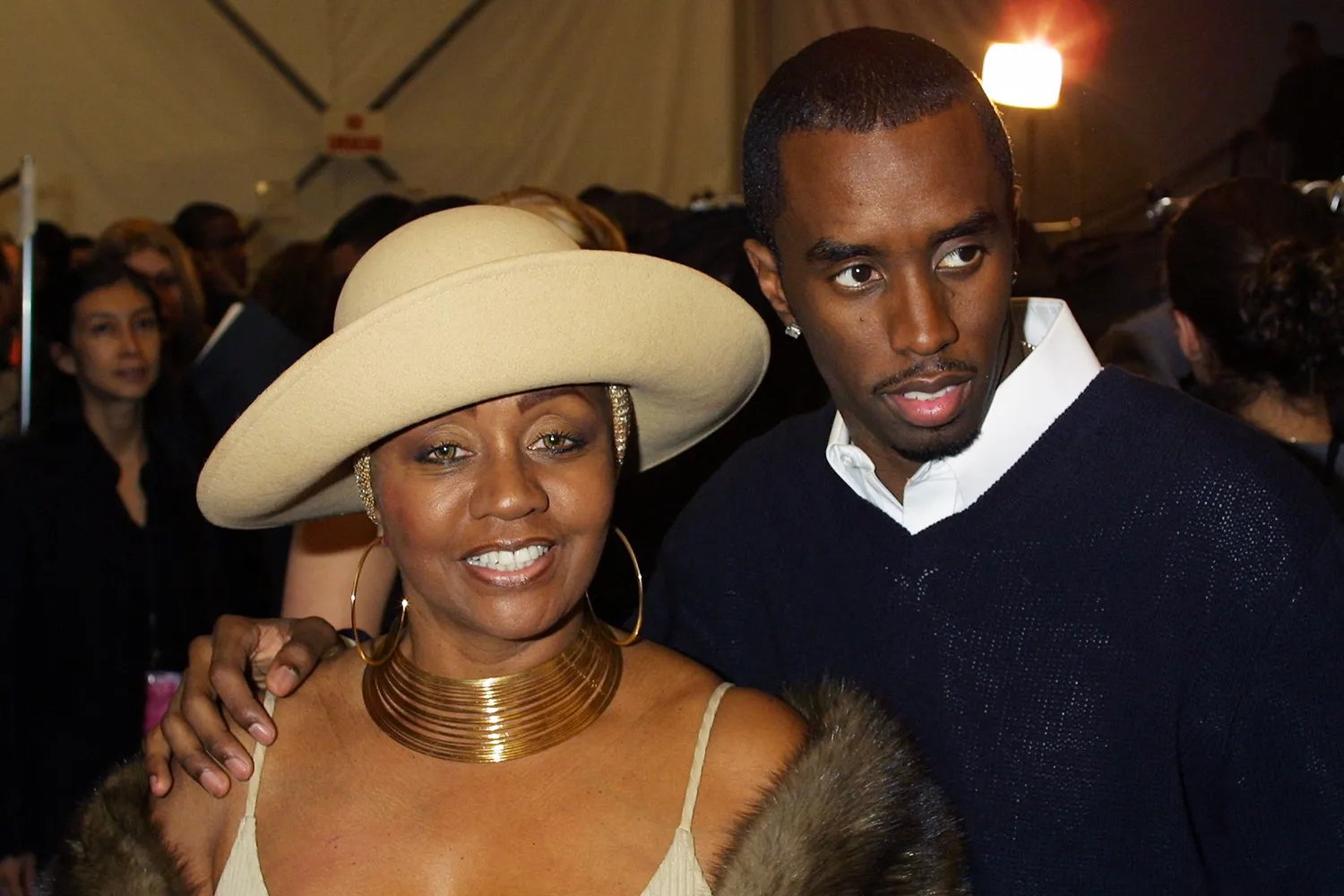 Janice Combs poses with her son Sean (Puffy) Combs during the Mercedes-Benz Fashion Week on February 10, 2001 in New York City.