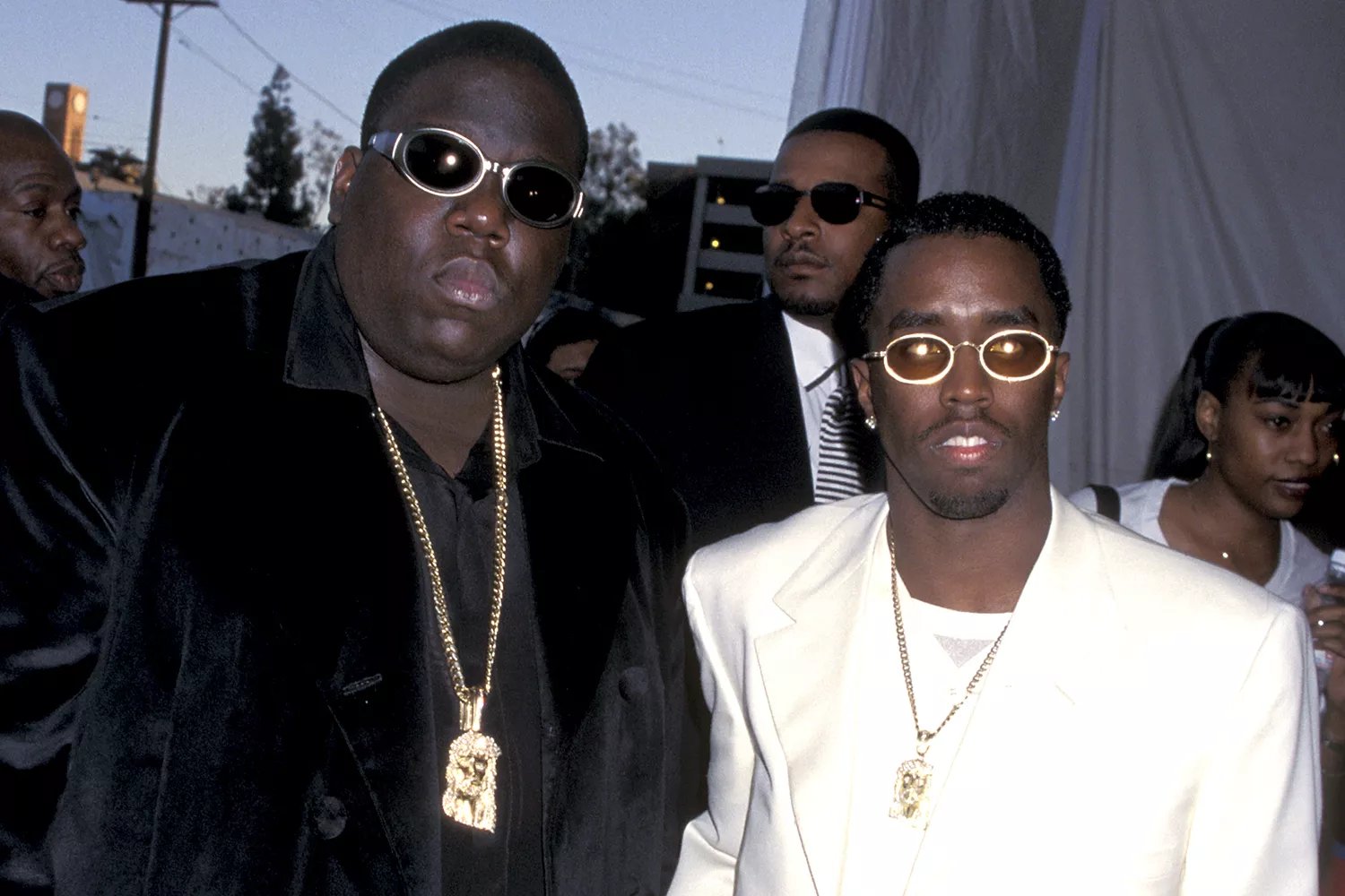 Christopher "Notorious B.I.G." Wallace and Sean "P. Diddy" Combs at the Shrine Auditorium in Los Angeles, California.