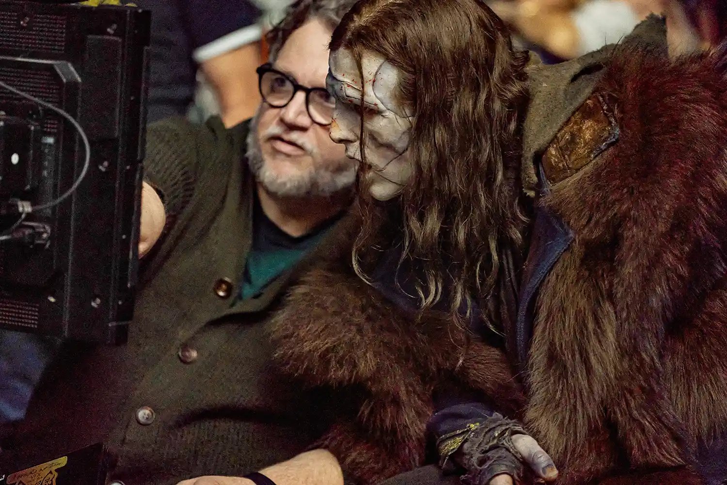 Writer/Director Guillermo del Toro and Jacob Elordi as The Creature on the set of Frankenstein.