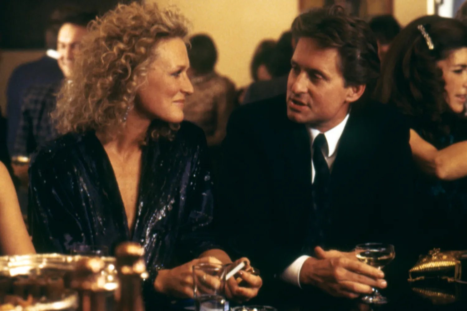 Glenn Close and Michael Douglas on the set of Fatal Attraction