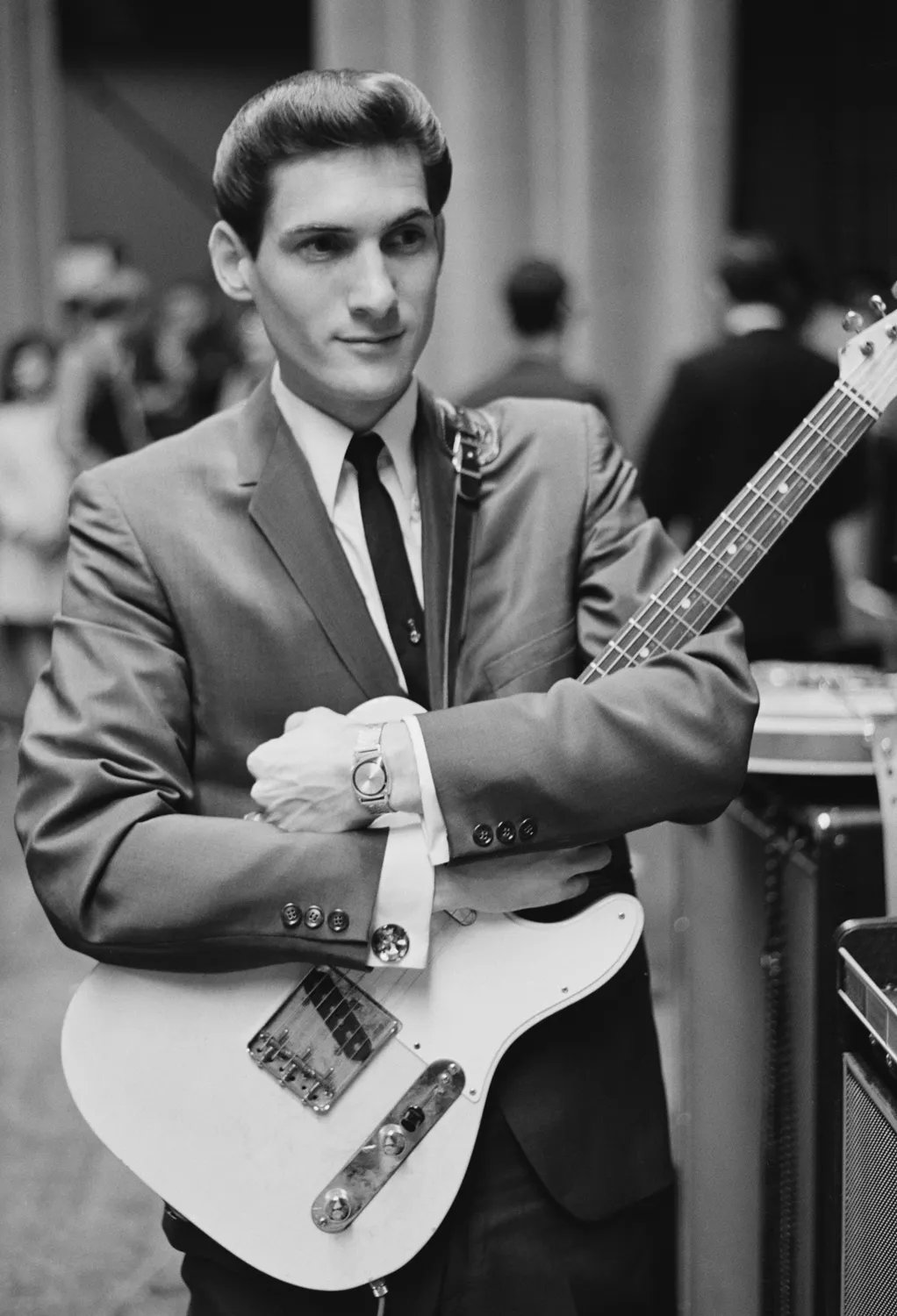 American guitarist Steve Cropper of R&B/funk band Booker T. & the M.G.'s makes a surprise appearance with the group at Hunter College, New York City, 21st January 1967.