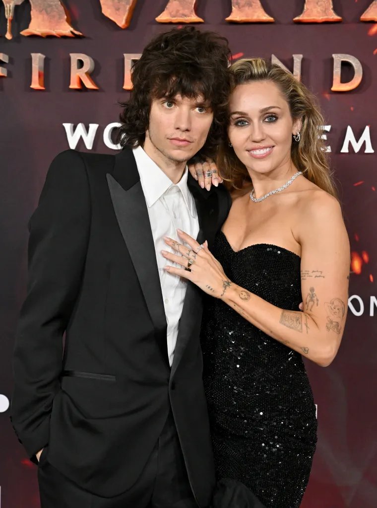 Miley Cyrus and Maxx Morando at the Global Premiere of 'Avatar: Fire and Ash'.