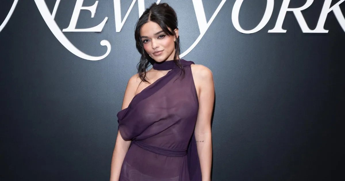 Rachel Zegler Dazzles in a Sheer Purple LaQuan Smith Dress, Braless and Confident