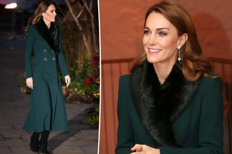 Kate Middleton Shines in Elegant Evergreen Coat with Faux Fur Collar at 'Together at Christmas' Carol Service