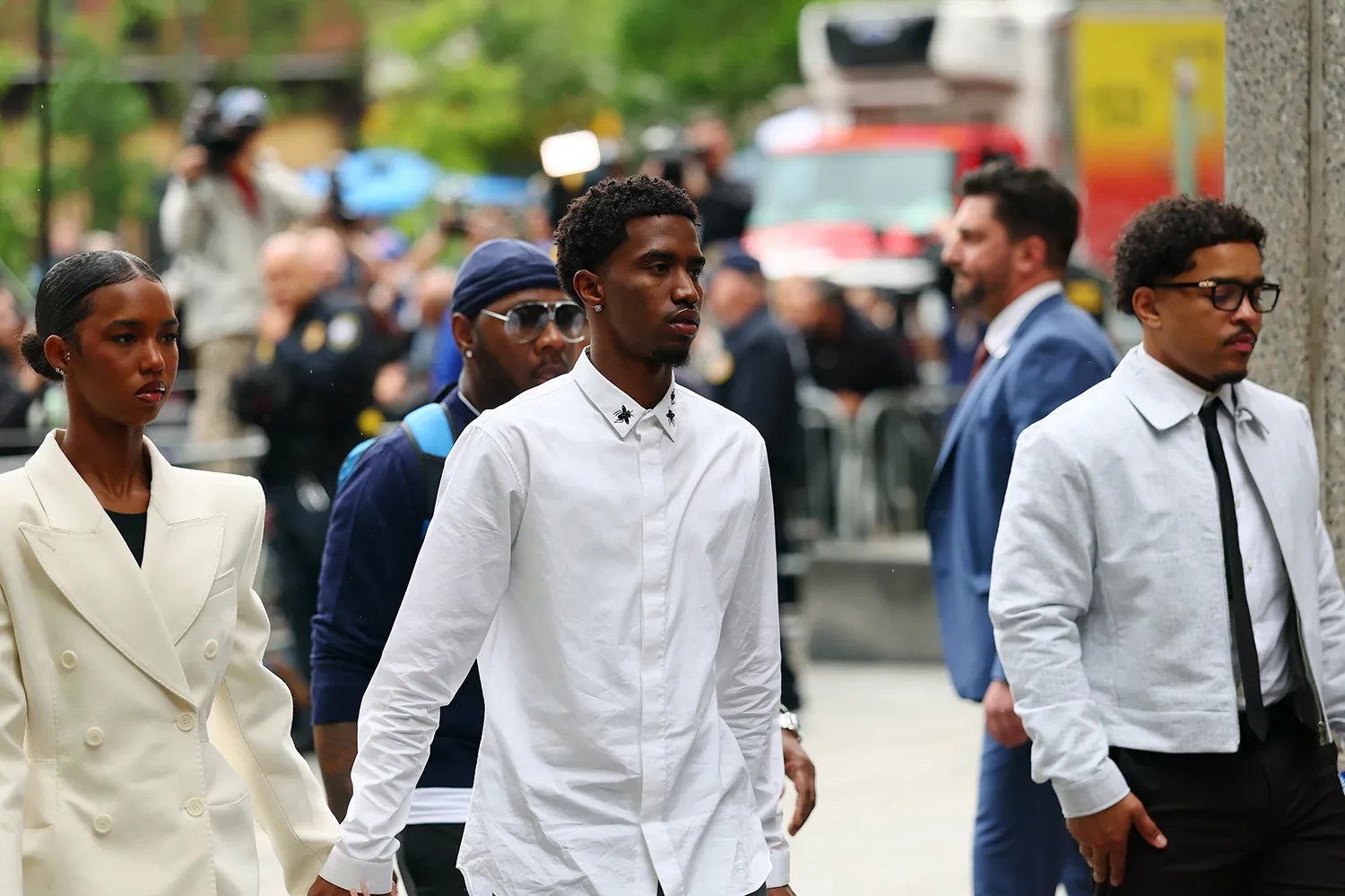 Jessie Combs, King Combs, and Justin Combs, the children of Sean "Diddy" Combs arrive for Sean Combs' trial at Manhattan Federal Court on May 13, 2025 in New York City