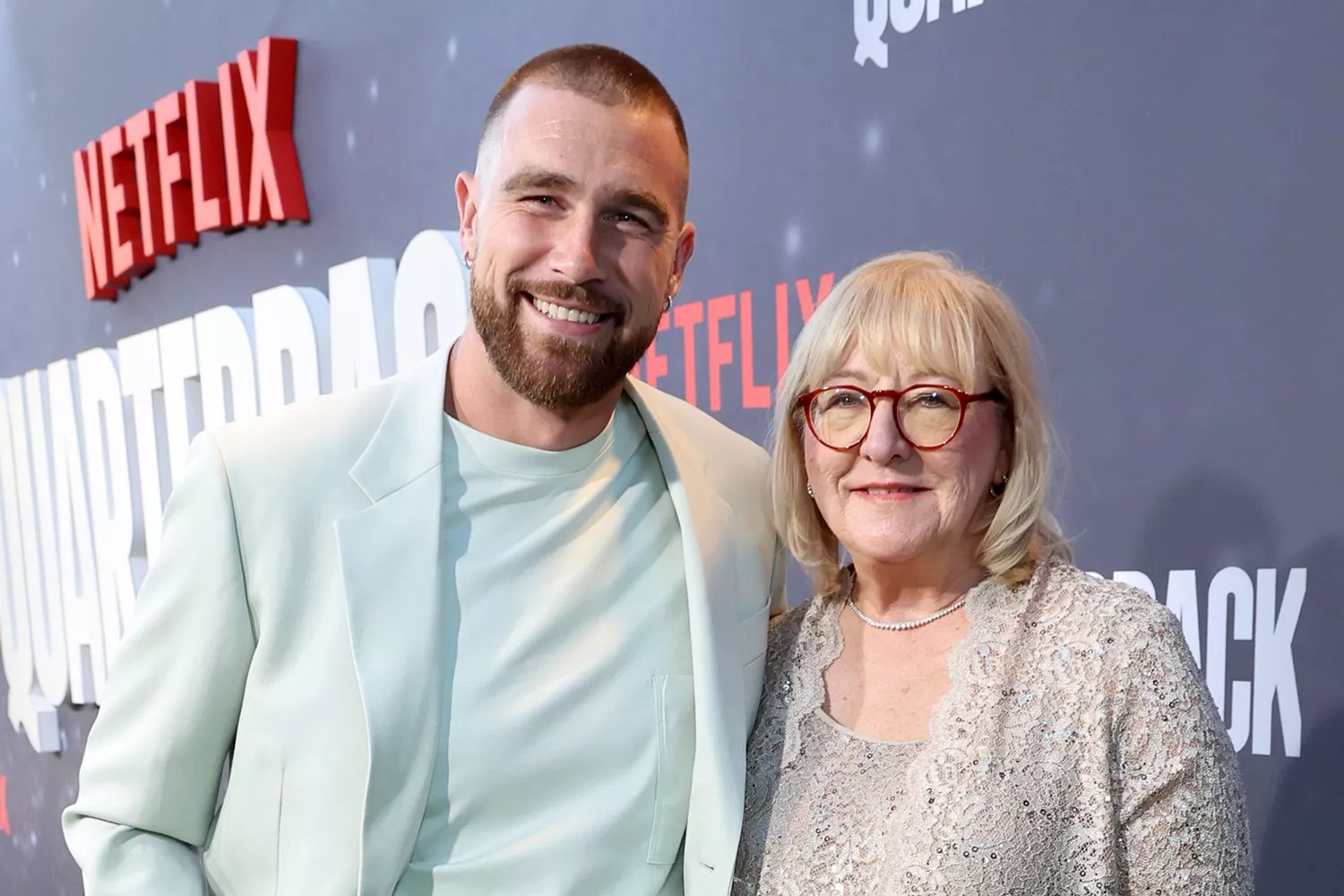 Travis Kelce and Donna Kelce attend the Netflix Premiere of "Quarterback" at Netflix Tudum Theater on July 11, 2023 in Los Angeles, California.