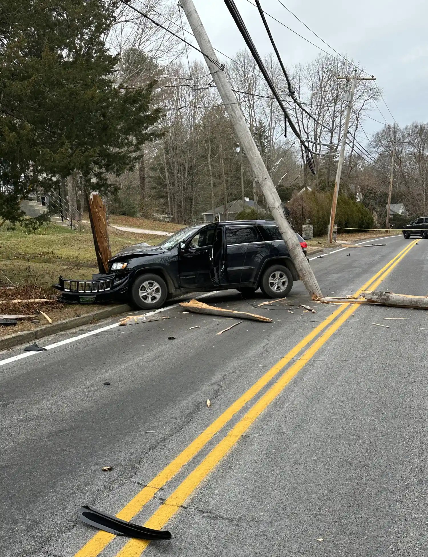 Shannon N. Godbout of 332 Canonchet Road, Apt. 203, was traveling eastbound on Spring Street when she left her lane and struck several objects, including two telephone poles and the pedestrian walking his dogs in the shoulder of the eastbound Lane.