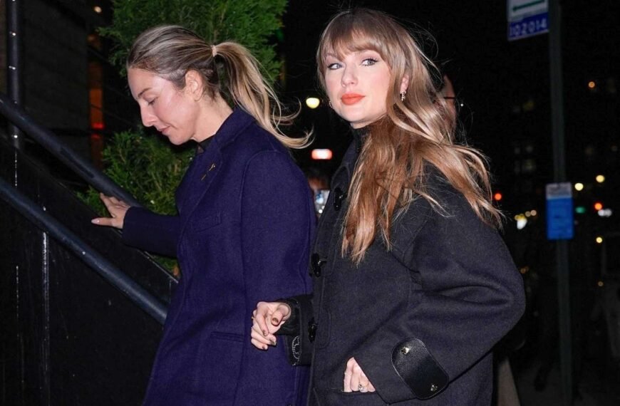 Taylor Swift Stuns in a Chic Louis Vuitton Coat and Stylish Leather Boots During Dinner with Este Haim