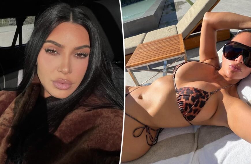 Kim Kardashian Enjoys a Day in the Sun in a Cute Leopard Print Bikini