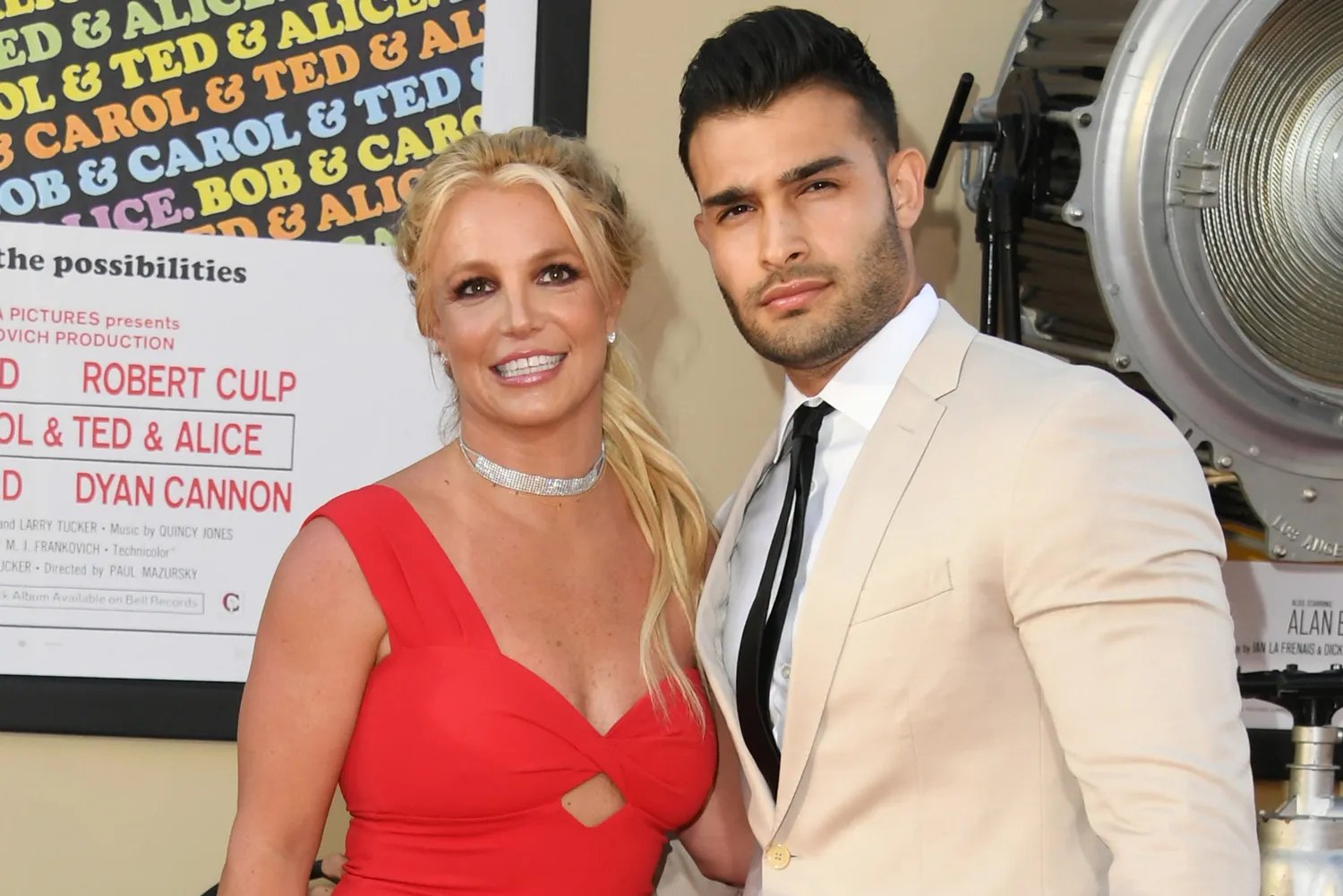 Britney Spears and Sam Asghari attend Sony Pictures' 'Once Upon A Time...In Hollywood' Los Angeles premiere on July 22, 2019 in Hollywood, California.