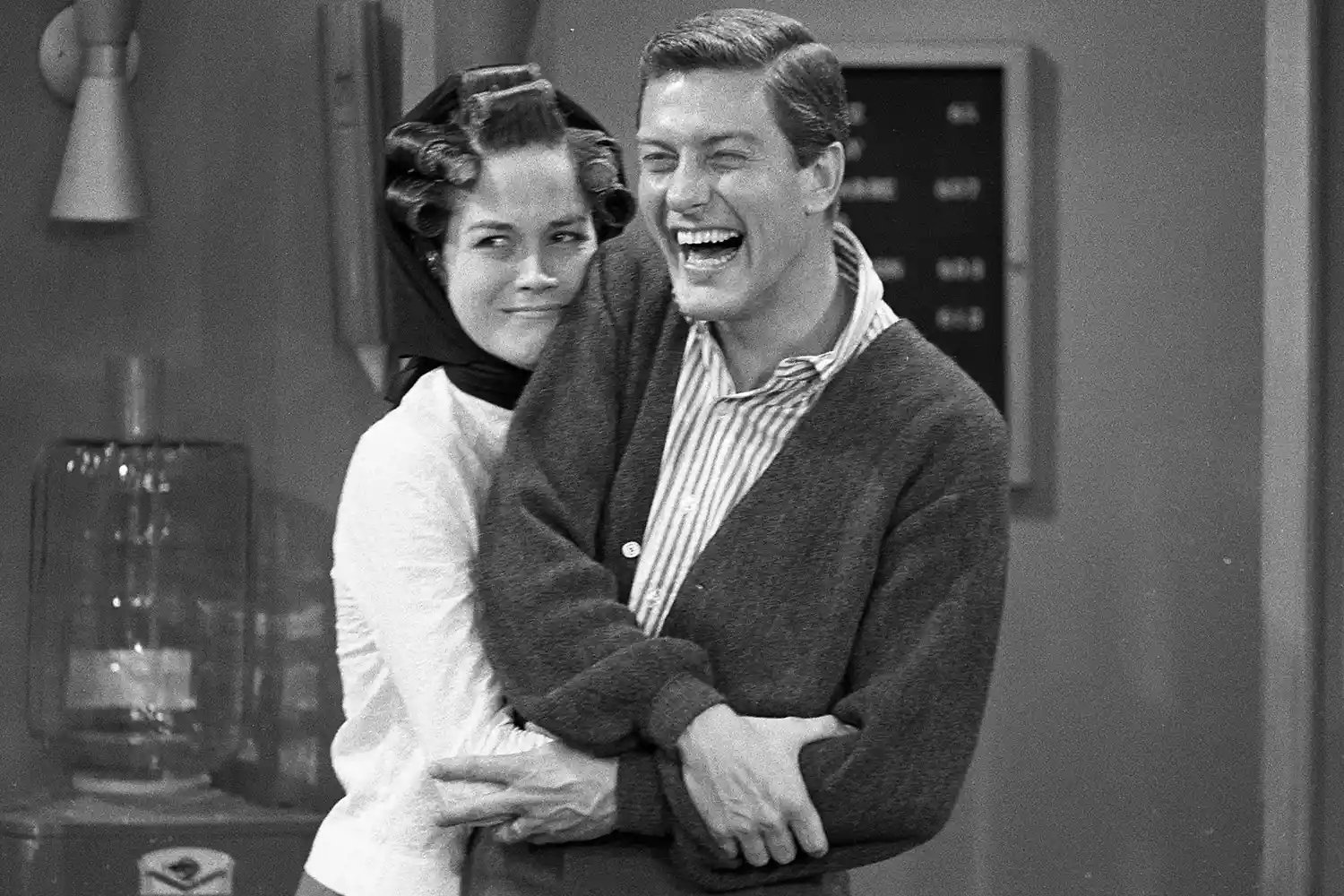 Dick Van Dyke and Mary Tyler Moore in rehearsal for The Dick Van Dyke Show.