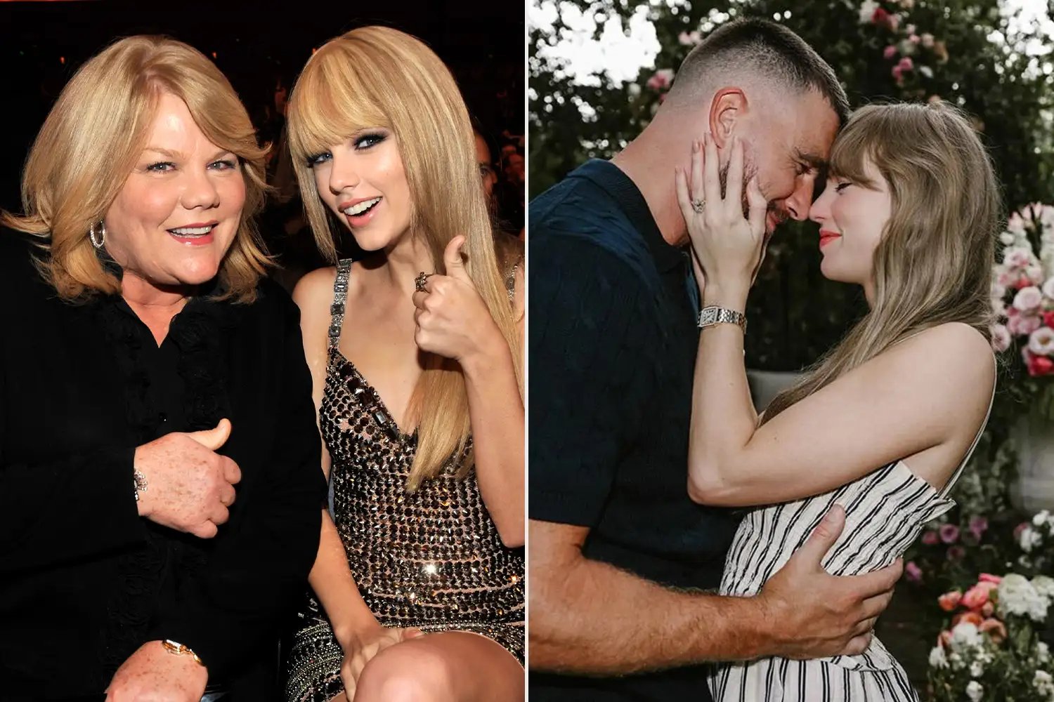 Andrea Swift and Taylor Swift at the 2010 American Music Awards on November 21, 2010 in Los Angeles, California ; Travis Kelce and Taylor Swift.
