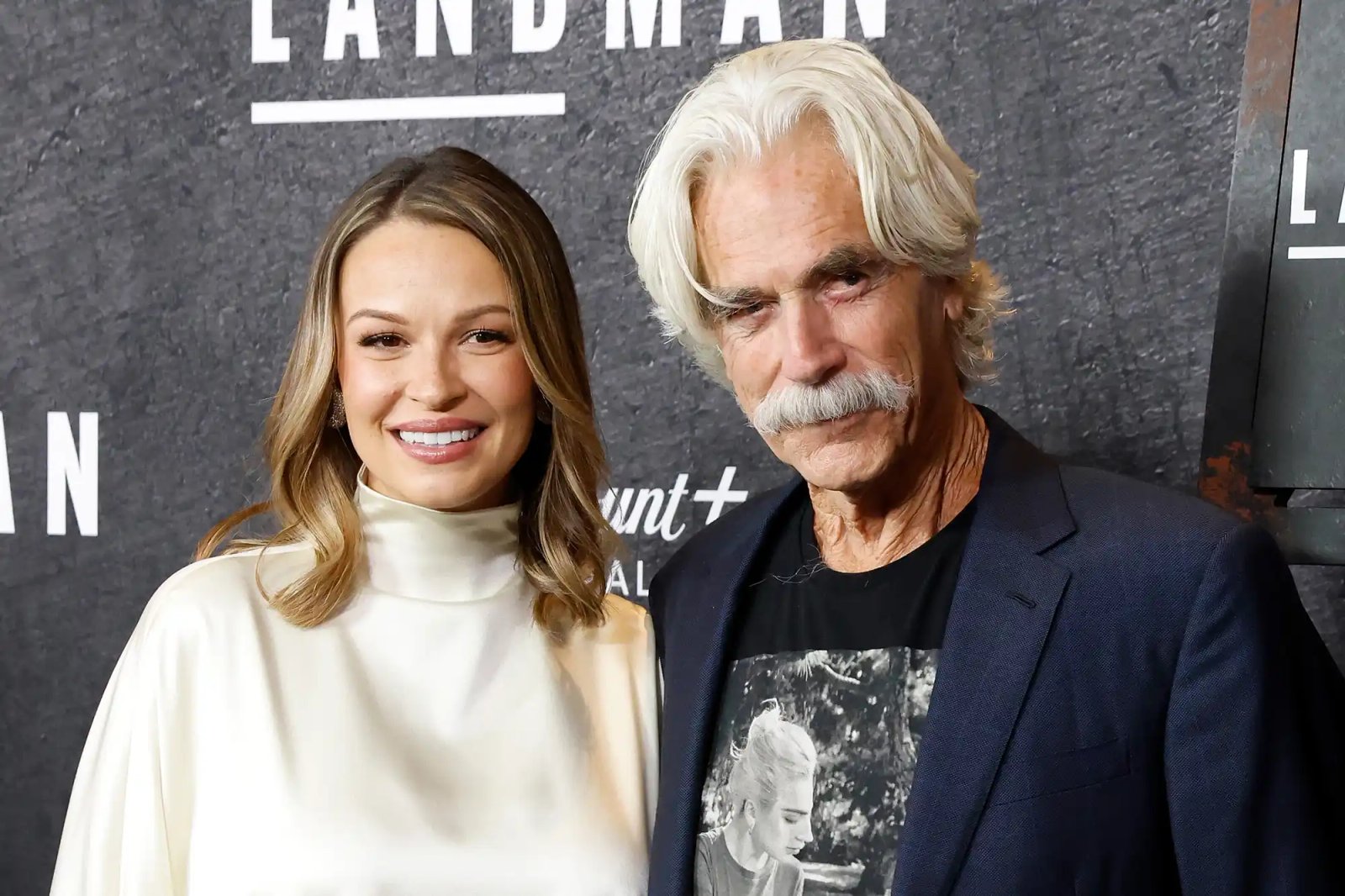 Kayla Wallace and Sam Elliott attend the Season 2 premiere of "Landman" at Alice Tully Hall, Lincoln Center on November 11, 2025