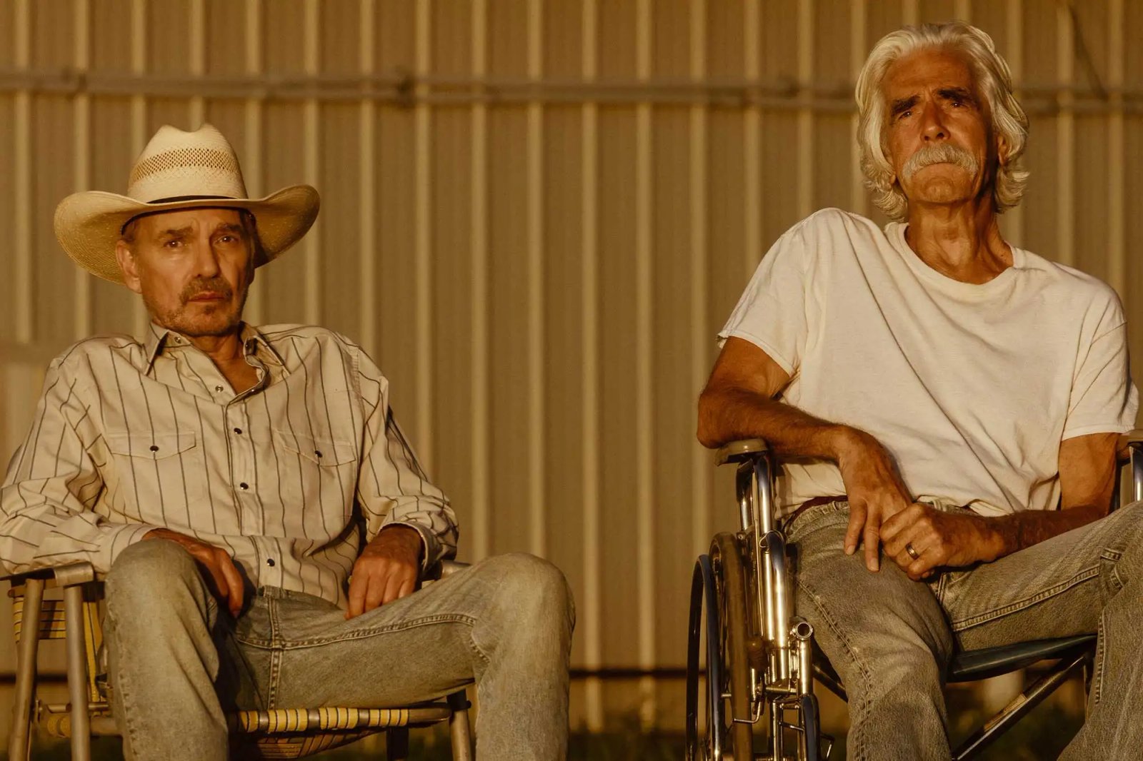 Billy Bob Thornton as Tommy and Sam Elliott as T.L. in Landman episode 4, season 2
