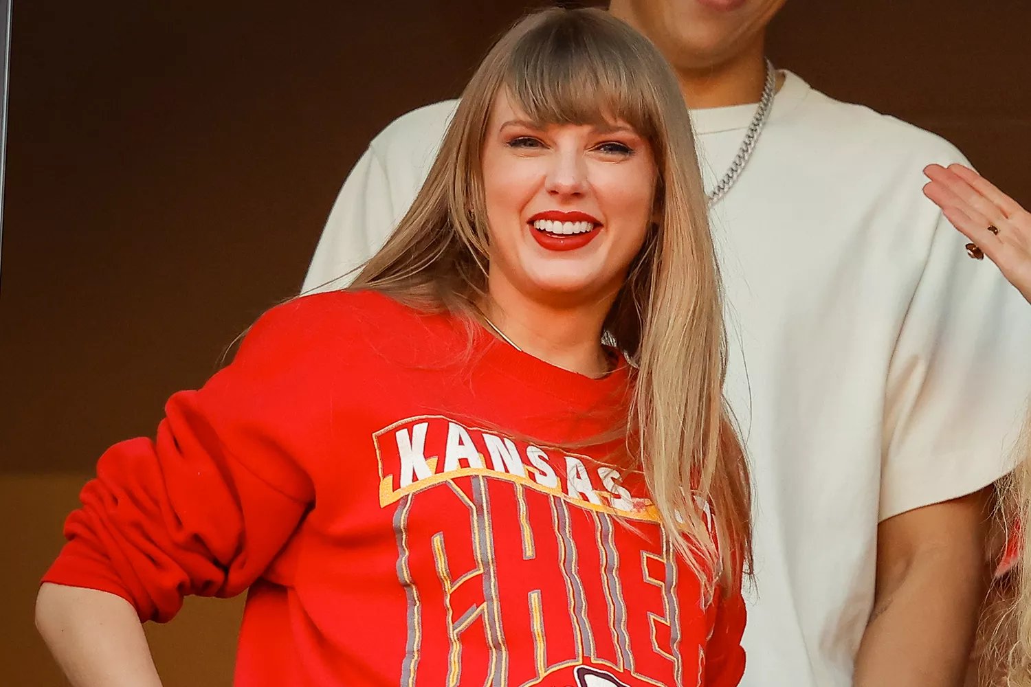 Taylor Swift and Brittany Mahomes react during a game between the Los Angeles Chargers and Kansas City Chiefs at GEHA Field at Arrowhead Stadium on October 22, 2023 in Kansas City, Missouri.