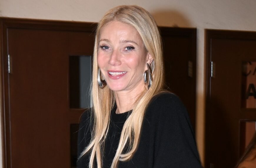 Gwyneth Paltrow Styles Work Pants with a Cozy Sweater Inspired by Joanna Gaines