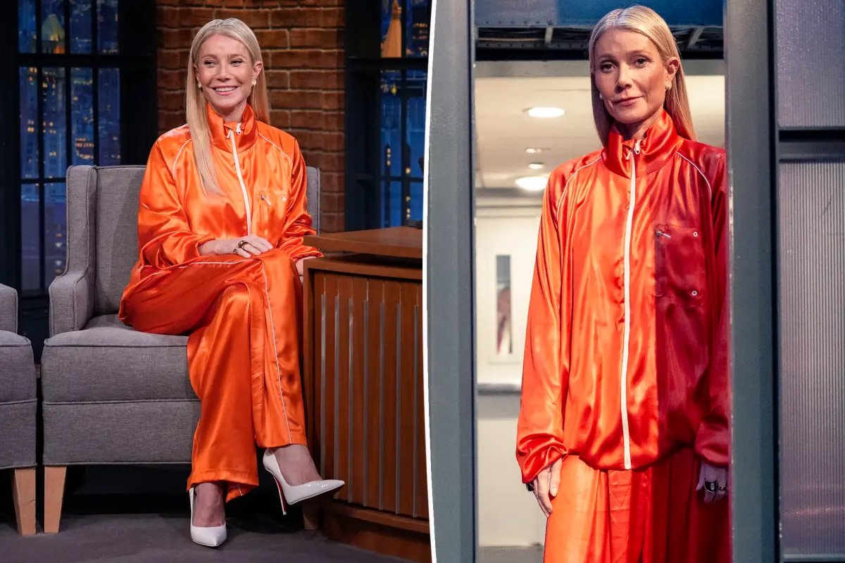 Gwyneth Paltrow Looks Stunning in 'Marty Supreme' Orange on Late Night With Seth Meyers