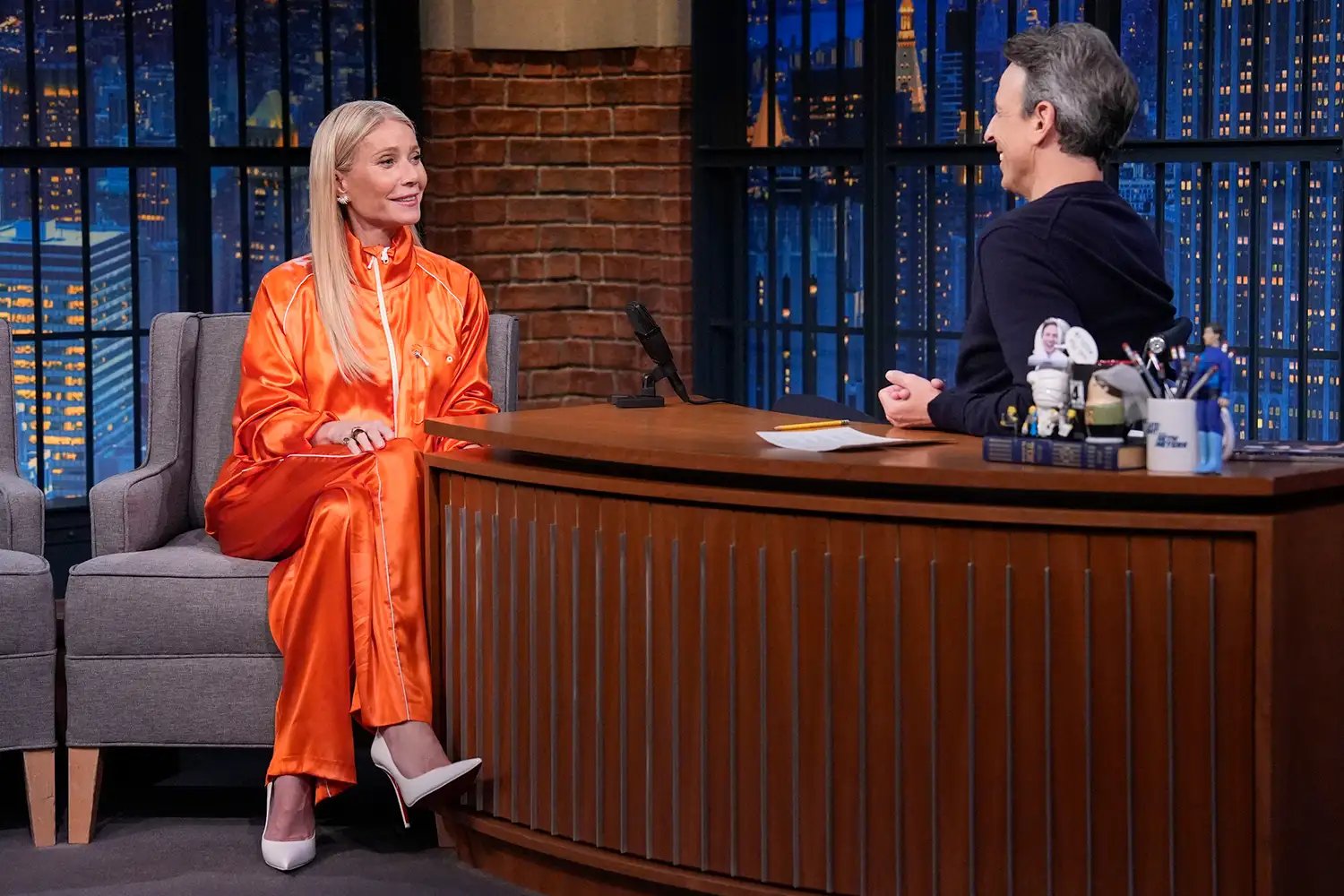 Actress Gwyneth Paltrow during an interview with host Seth Meyers on December 15, 2025