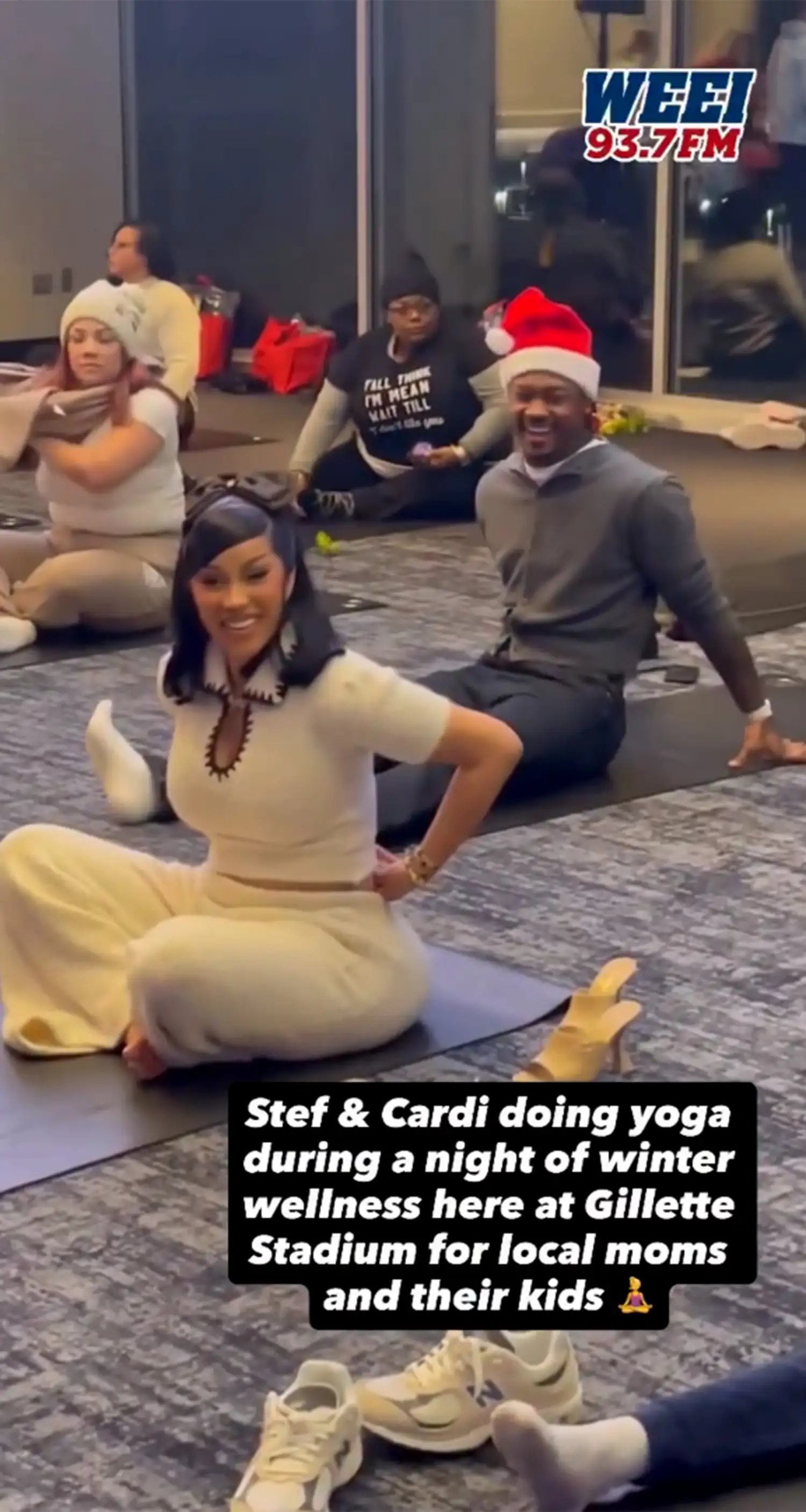 Cardi B and Stefon Diggs Get Down for a Family Holiday-Themed Yoga Class at Gillette Stadium