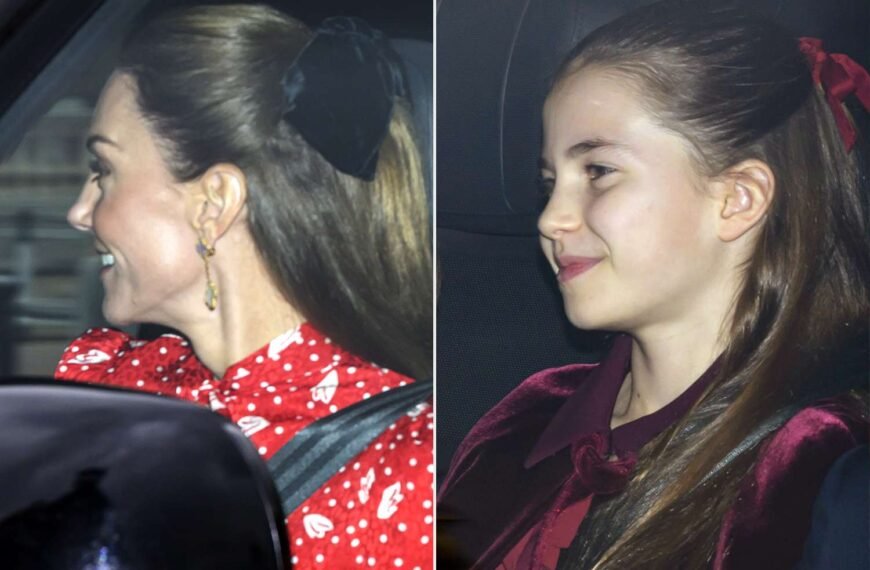Kate Middleton and Princess Charlotte Match in Red and Festive Hair Bows at Holiday Event