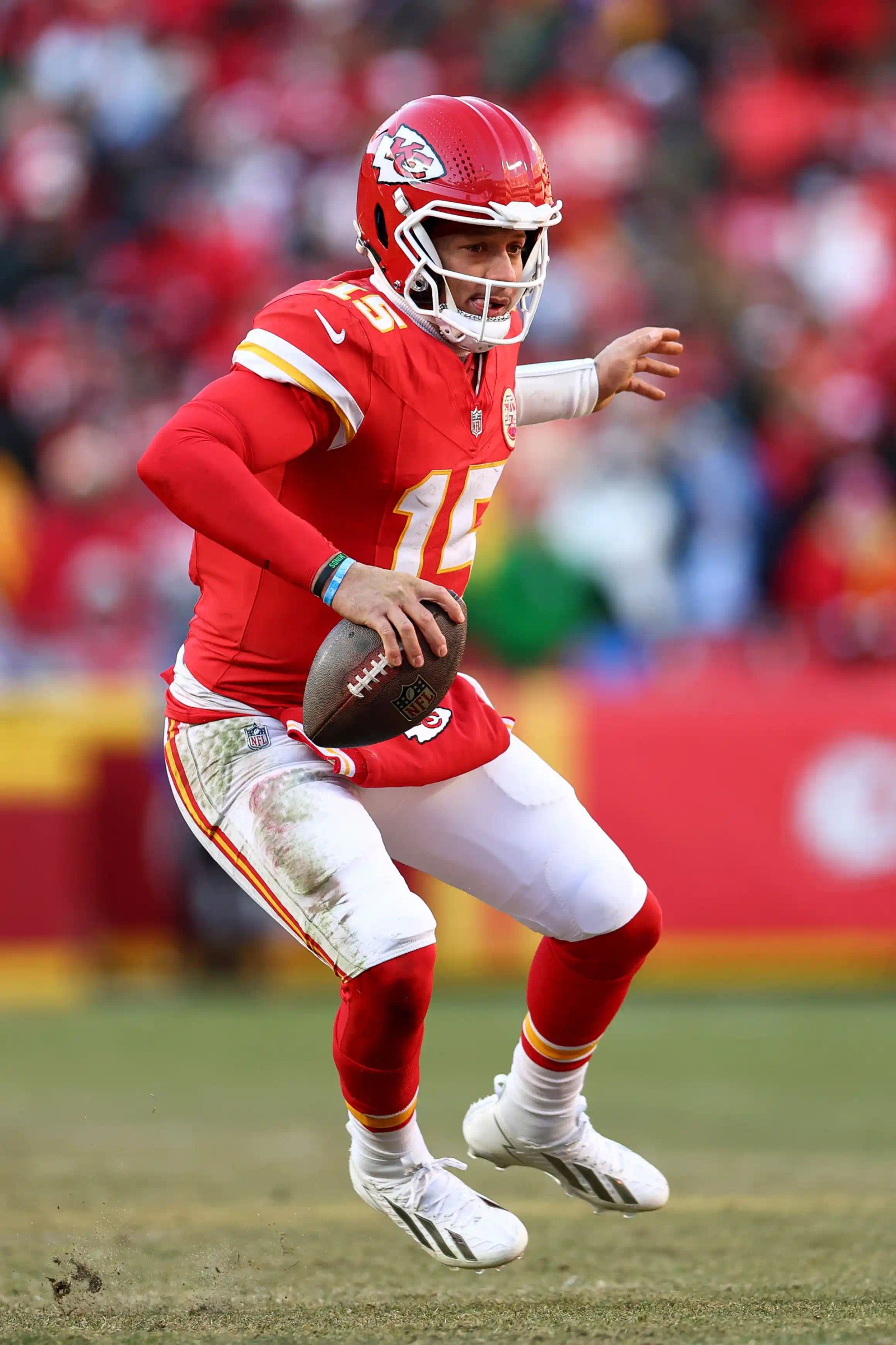 Patrick Mahomes of the Kansas City Chiefs prepares to throw during the fourth quarter of the NFL football game against the Los Angeles Chargers at GEHA Field at Arrowhead Stadium on December 14, 2025