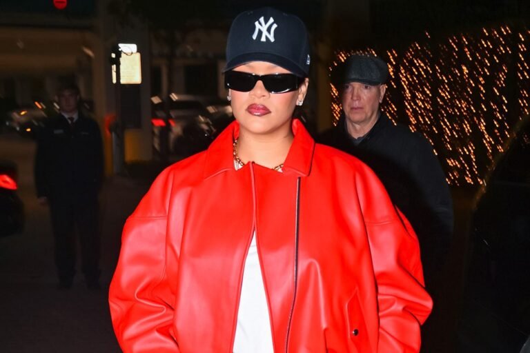 Rihanna Adds a Festive Touch to Her Postpartum Style with a $7K Celine Coat and Coordinating Lipstick