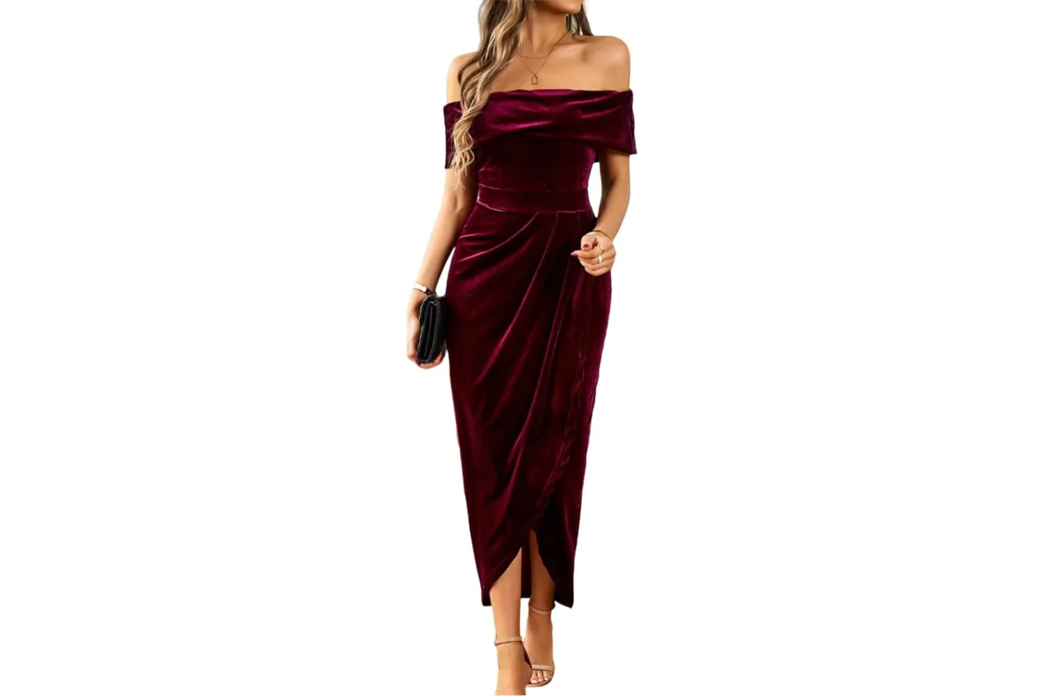 Womens Velvet Wrap Off The Shoulder Dress Sexy Slit Ruched Cocktail Dress Wedding Party Dresses