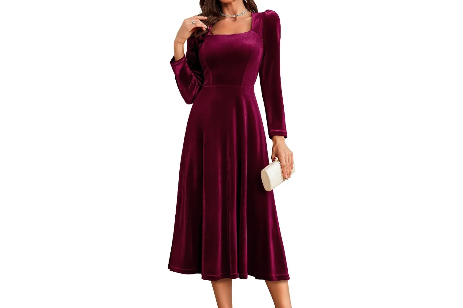 Berylove Women Velvet Dress Cocktail Party Evening Dresses Long Sleeve Wedding Guest Formal Dresses