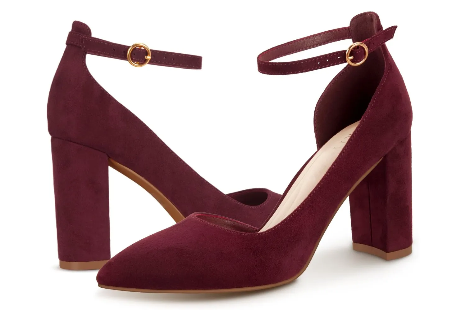 Womens Closed Toe Pumps 3 Inch Chunky Heels Pumps Ankle Strap Dress Wedding Shoes