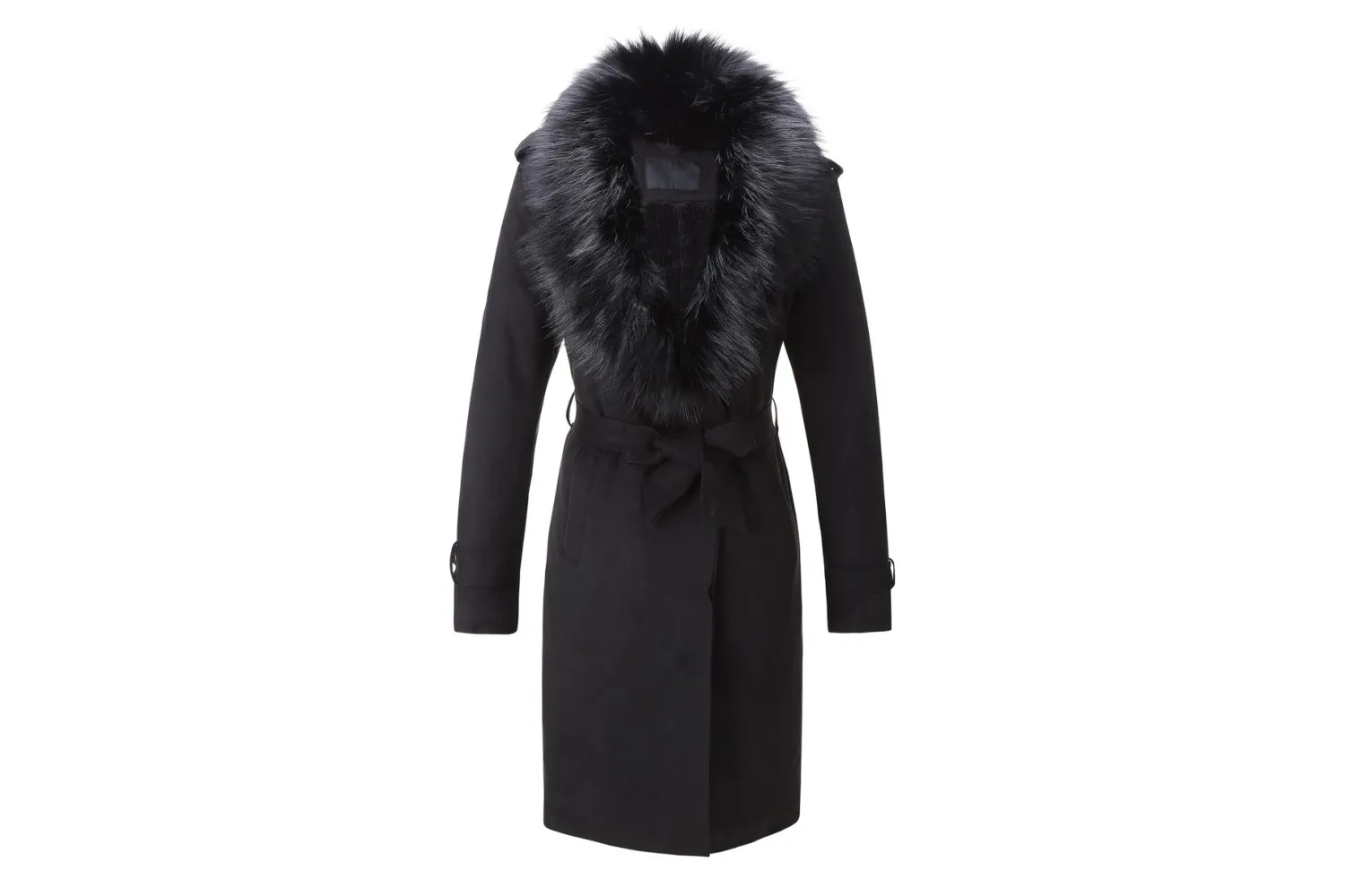 Bellivera Women Faux Leather Trench Coat Fleece Lined Mid Length Jacket With Detachable Fur Collar