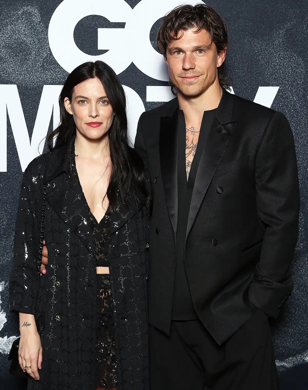 Riley Keough and Ben Smith-Petersen attend the GQ Australia Men Of The Year Awards in association with BOSS at Bondi Pavilion, Bondi Beach on December 06, 2023 in Sydney, Australia