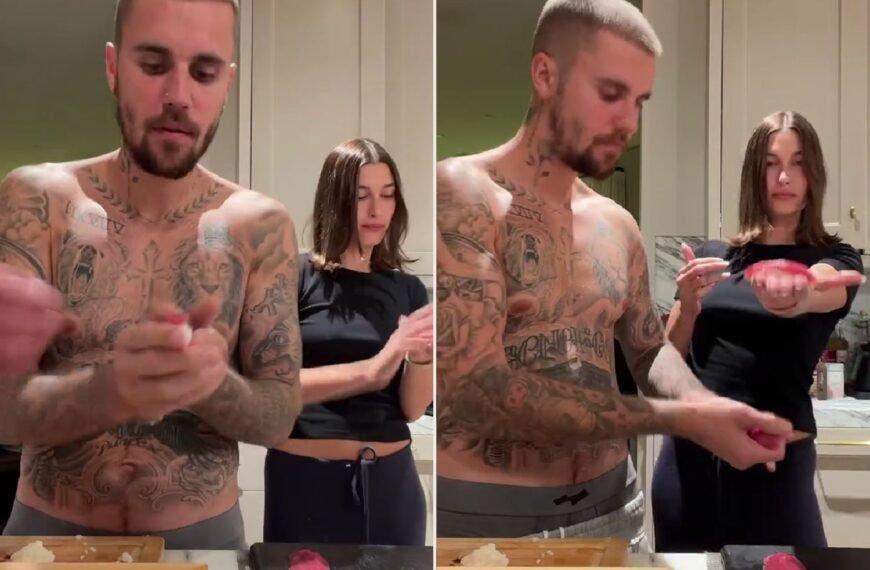 Justin Bieber and Hailey Enjoy a Fun Sushi-Making Session Shirtless