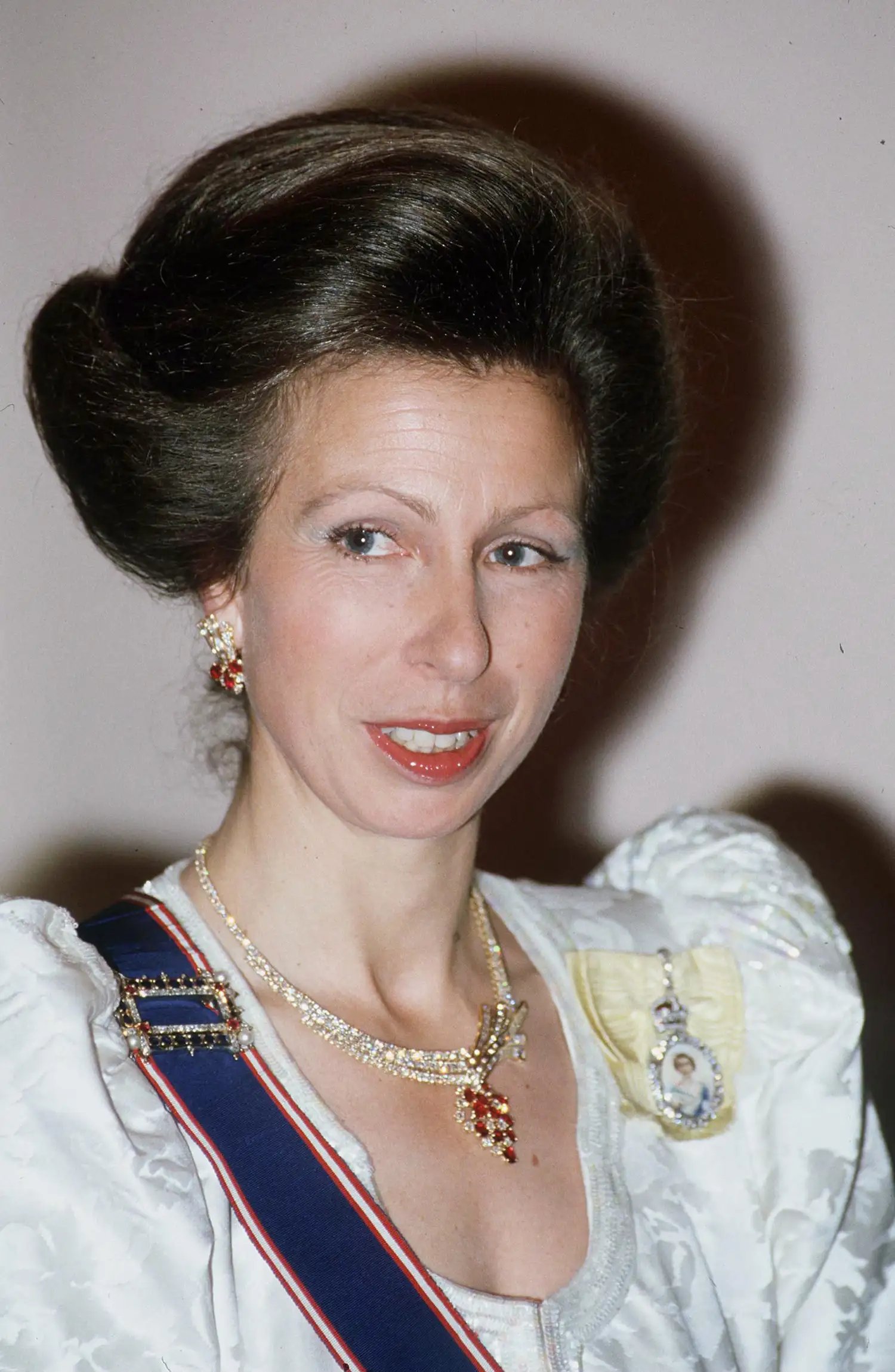 Princess Anne at a banquet for King Fahd of Saudi Arabia in 1987.